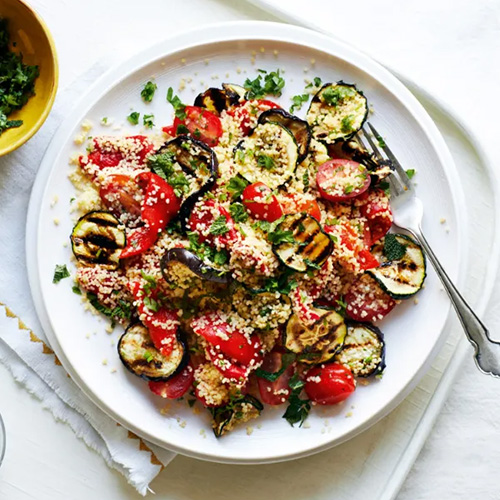 Minted Aubergine Courgette and Couscous Salad